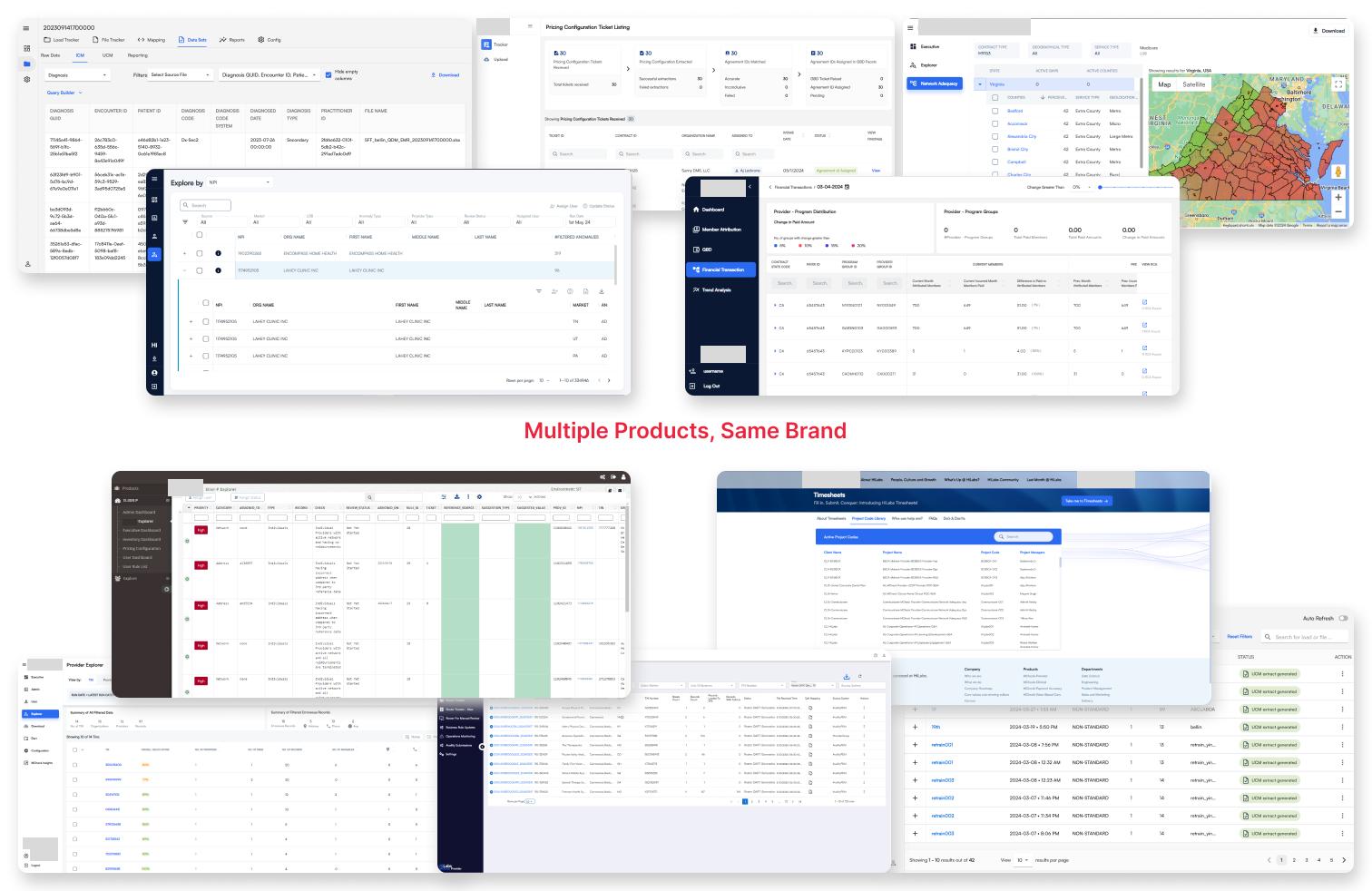 Multiple products unified under one design system - before and after comparison